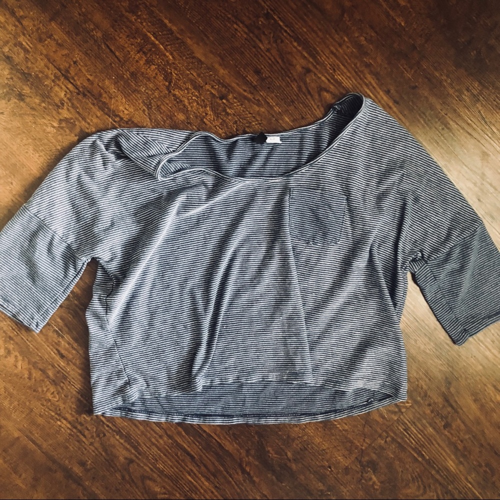 BDG Urban Outfitters Navy Blue striped crop tee